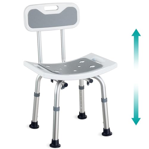 Pelegon Shower Chair for Inside Shower, Shower Bench with Back, Adjustable 15-19 in Height, Non-Slip Feet, Rust-Resistant Aluminum Bath Seat for Elderly and Disabled, 300 lb Capacity - Grey - color: Grey
