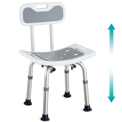 Pelegon Shower Chair for Inside Shower, Shower Bench with Back, Adjustable 15-19 in Height, Non-Slip Feet, Rust-Resistant Aluminum Bath Seat for Elderly and Disabled, 300 lb Capacity - Grey - color: Grey