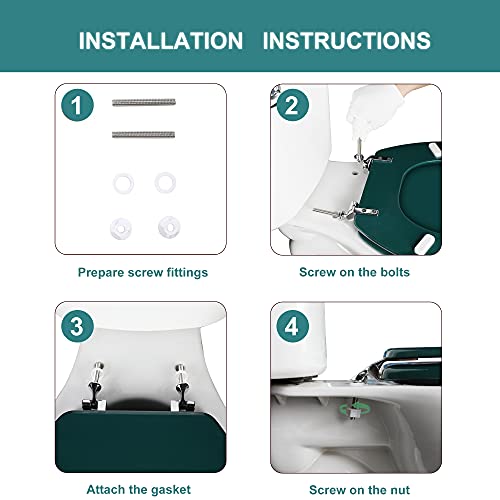 Angol Shiold Wood Toilet Seat, Zinc Alloy Hinges (Round, Dark Green) | Round Toilet Seat, Scratch Resistant Wood Surface, Easy to Install and Clean - color: Dark Green, size: Round