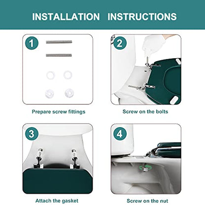 Angol Shiold Wood Toilet Seat, Zinc Alloy Hinges (Elongated, Dark Green) | Elongated Toilet Seat, Scratch Resistant Wood Surface, Easy to Install and Clean - color: Dark Green, size: Elongated