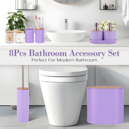 25 PCS Purple Bathroom Accessories Set丨Shower Curtain Bathroom Accessory | All-in-One Kit with Shower Curtain,rug,Trash Can,Toothbrush Holder,Toilet BrushSoap Dispenser,Toothbrush Cup,etc for Home - color: Purple