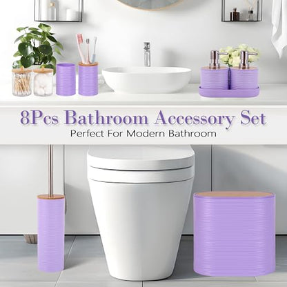 25 PCS Purple Bathroom Accessories Set丨Shower Curtain Bathroom Accessory | All-in-One Kit with Shower Curtain,rug,Trash Can,Toothbrush Holder,Toilet BrushSoap Dispenser,Toothbrush Cup,etc for Home - color: Purple