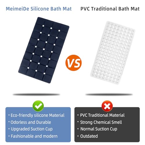Silicone Bathtub Mat 15" x 28" – Non-Slip Foldable Tub Mat with Strong Suction Cups & Large Drain Holes, Durable & Eco-Friendly, for Smooth Surfaces, Ideal for Seniors, Adults, Navy - color: Navy