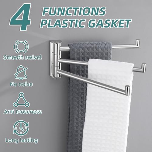 Swivel Towel Rack with 3-Arm, Polished Chrome, 304 Stainless Steel | Rustproof for Bathroom Kitchen RV, 180° Rotating Towel Bar, Fold-Flat Design, Hand Towels & Dish Rags, Drilling Mounted - color: Polished Chrome