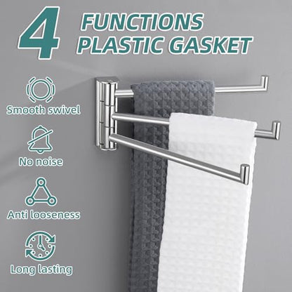 Swivel Towel Rack with 3-Arm, Polished Chrome, 304 Stainless Steel | Rustproof for Bathroom Kitchen RV, 180° Rotating Towel Bar, Fold-Flat Design, Hand Towels & Dish Rags, Drilling Mounted - color: Polished Chrome