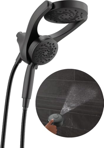 Delta 5-Setting HydroRain 2-in-1 Dual Shower Head with ProClean Spray, Matte Black High Pressure Shower Head with Handheld Spray, 1.75 GPM Flow Rate, Matte Black 75419BL - color: Matte Black