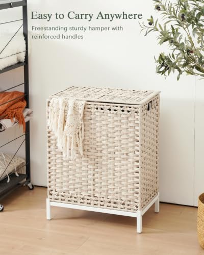 SETVSON Laundry Hamper with Lid, Wicker Laundry Basket, 112 L, Light Khaki | Handwoven PE Rattan, 2 Removable Liner Bags, Metal Heightened Feet, 6 Mesh Bags, Clothes Hamper for Bathroom Bedroom - color: Light Khaki, size: 112 L - 29.6 gal