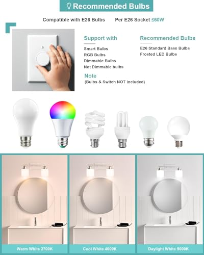 Bathroom Light Fixtures 2-Light, Brushed Nickel Vanity Lights Fixtures, Modern Bathroom Vanity Light Over Mirror, Milky White Glass Shade & Anti-Rust Nickel Finished, Small Bathroom Light - color: Brushed Nickel-2 Light
