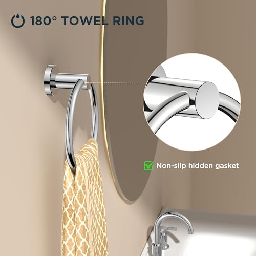 FORIOUS Towel Ring, SUS304 Stainless Steel Hand Towel Holder, Chrome | Modern Hand Towel Holder Rack Hanger Round for Bathroom Wall Mounted, Ideal for Bathroom, Kitchen, RV - color: Chrome