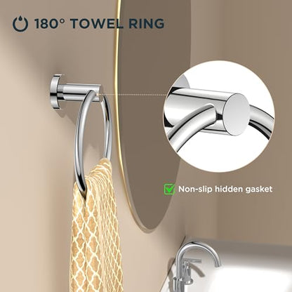 FORIOUS Towel Ring, SUS304 Stainless Steel Hand Towel Holder, Chrome | Modern Hand Towel Holder Rack Hanger Round for Bathroom Wall Mounted, Ideal for Bathroom, Kitchen, RV - color: Chrome