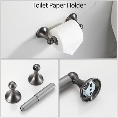 BGL Bathroom Hardware Set Grey Electroplating 4-Piece Bathroom Accessories Set Wall Mounted Adjustable Towel Bar Robe Hook Toilet Paper Holder Towel Ring Glossy Grey - color: Gunmetal Grey
