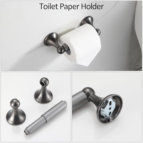 BGL Bathroom Hardware Set Grey Electroplating 4-Piece Bathroom Accessories Set Wall Mounted Adjustable Towel Bar Robe Hook Toilet Paper Holder Towel Ring Glossy Grey - color: Gunmetal Grey