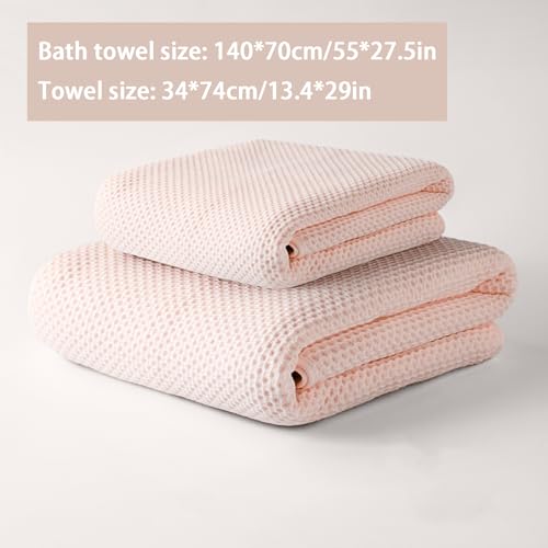 100% Cotton Waffle Weave Bath Towels Sets Soft Quick Dry Lightweight 1 Towel 1 Bath Towel Set,Light Pink,140 * 70cm - color: Light Pink