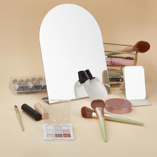 WADORN 2Pcs Counter Top Desk Mirror, Freestanding Table Desktop Mirrors with 1Pc Mini Flip-top Mirror Sets Acrylic Single Sided Vanity Desk Glass for Valentine's Day Home Tabletop Dorm Makeup Shaving,