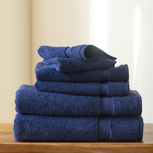 SALBAKOS - Luxury 6 Piece Towel Set, 100% Turkish Cotton, Quick Drying, Highly Absorbent & Comfy, Includes 2 Bath Towels, 2 Hand Towels & 2 Washcloths | (Navy) - color: Navy, size: 6 Piece Towel Set