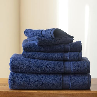 SALBAKOS - Luxury 6 Piece Towel Set, 100% Turkish Cotton, Quick Drying, Highly Absorbent & Comfy, Includes 2 Bath Towels, 2 Hand Towels & 2 Washcloths | (Navy) - color: Navy, size: 6 Piece Towel Set