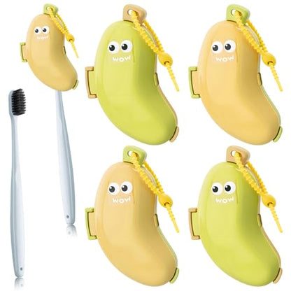 CANIPHA 4Pcs Banana Toothbrush Set Includes Yellow Cyan, Portable Banana Toothbrush Holder with Toothpaste Dispenser, Home Goods Suitable for Home Use or Travel