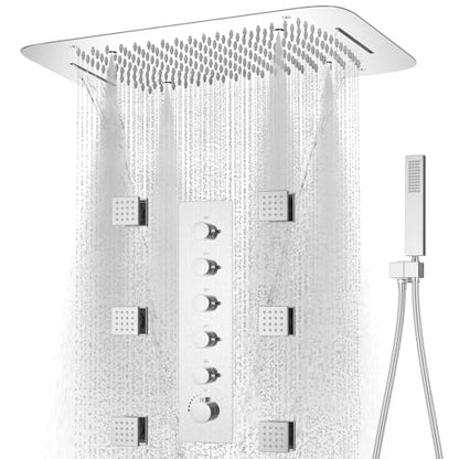 16 X 24 inch Shower Faucet Set Complete Multifunctional Shower System With 3 Function Ceiling Rainfall Shower Head Thermostatic Mixer Valve Shower Body Jet And High Pressure Handheld, Chrome - color: Chrome