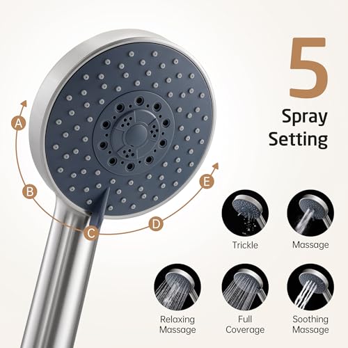 KES Adjustable Shower Head with Slide Bar, 5-Function Handheld Sliding Shower Head with Extra Long Hose Wall Mount Brushed Finish, F204-BS-C1 - color: Brushed Grey