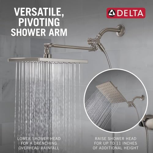 Delta Faucet 10-inch Raincan Shower Head and Hand Held Shower Combo, Brushed Nickel Square Shower Head, Rainfall Shower Head, Hand Shower, 1.75 GPM Flow Rate, Spotshield Brushed Nickel 75527-SN - color: Stainless