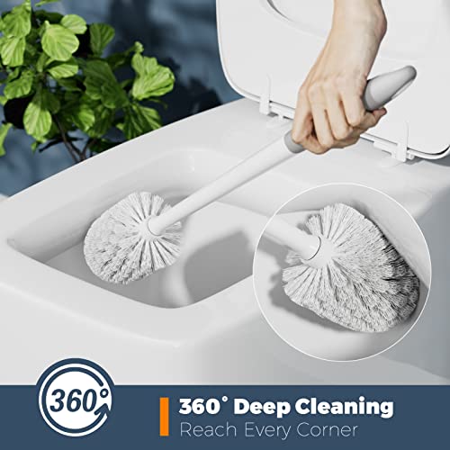 Holaloha Toilet Brush and Holder Set, 3 Pack, White | Bathroom Accessories, Ergonomic Silicone Handle, Dense Bristles, Deep Cleaning, with 3 Crevice Brushes, Scrubber