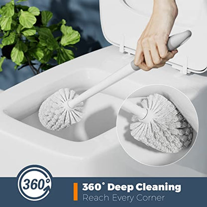 Holaloha Toilet Brush and Holder Set, 3 Pack, White | Bathroom Accessories, Ergonomic Silicone Handle, Dense Bristles, Deep Cleaning, with 3 Crevice Brushes, Scrubber
