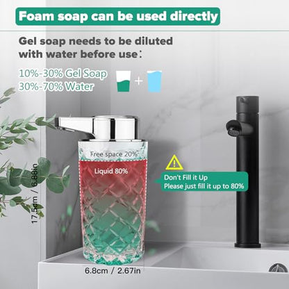 Automatic Soap Dispenser Foam for Kitchen: 11 OZ Glass Touchless Clear Auto Foaming Soap Dispenser for Bathroom - Hand Dish Lotion Home Countertop Kids - Family Couple - color: Diamond Style Foam