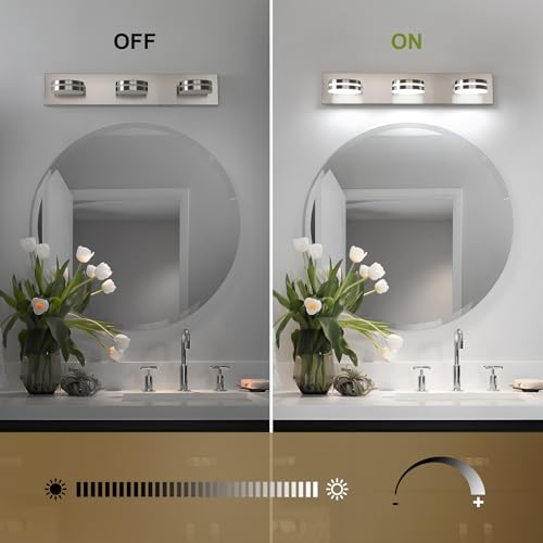 3-Light Bathroom Vanity Light, Brushed Nickel Bathroom Light Fixtures Over Mirror, LED Vanity Lights with 360°Rotating Lamp Head(24in) - color: Nickel-Dimmable