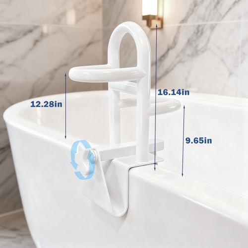 Adjustable Triple Grip Bathtub Grab Bars | Clamp-On Safety Handrail, For Seniors, Disabled & Elderly, Fits 3-7Inch+ Thick Walls, Bathroom Balance Support, Family Safety