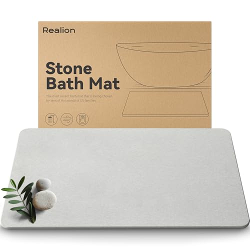 Stone Bath Mat, Dries Quickly, Non-Slip Diatomaceous Earth Bath Mats for Bathroom, Super Absorbent Stone Shower Mat, Easy to Clean, 23.5" x 15.5" Light Gray - color: Light Gray