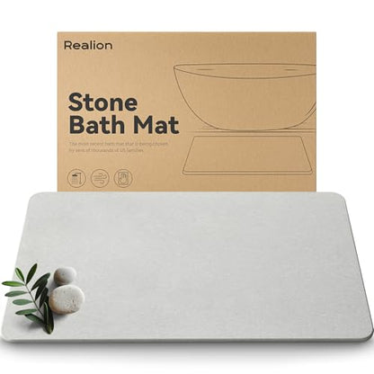 Stone Bath Mat, Dries Quickly, Non-Slip Diatomaceous Earth Bath Mats for Bathroom, Super Absorbent Stone Shower Mat, Easy to Clean, 23.5" x 15.5" Light Gray - color: Light Gray