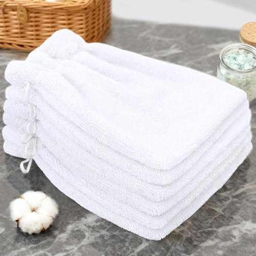 VOOVA & MOVAS Washcloths Mitts,White 6.3x8.3 in,European Style with Loop | 100% Cotton, 6 Pack, Solid White, Soft & Absorbent, No Fade, Ice Pack Pocket, Quick Dry, for Shower & Travel - color: White, size: 6PC Bath Mitts