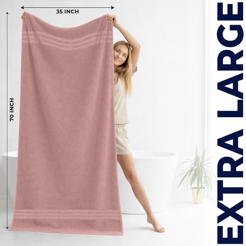 DAN River 2 Pack Bath Sheets Extra Large 35x70, Large Bath Towels for Adults, XL Oversized Heavy Duty Towel Set, 600 GSM 100% Ring Spun Cotton, Soft Quick Dry, Dusty Rose - color: Dusty Rose, size: Bath Sheet 35x70" (PK 2)