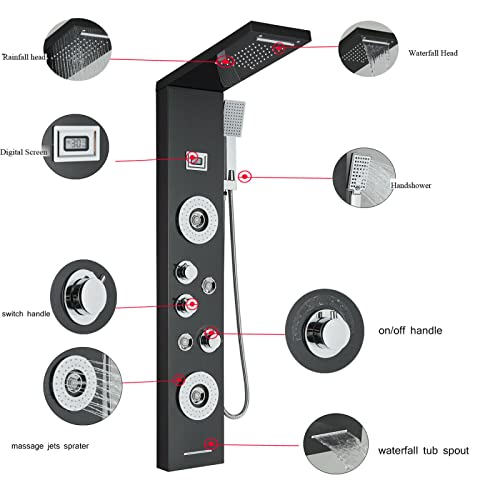 Shower Panel Tower Massage Body Jets System Rain&Waterfall Mixer Hand Shower