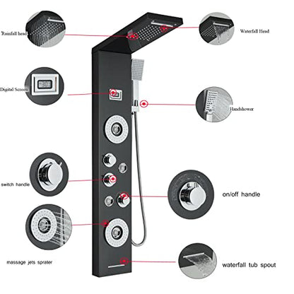 Shower Panel Tower Massage Body Jets System Rain&Waterfall Mixer Hand Shower