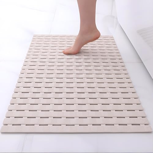 easyBee Shower Mat 27.5"x15.7", Bathtub Mat Non-Slip Bath Mat, Bathing Mat for Tub, Machine Washable, Anti-Slip Shower Liner (Khaki) - color: Khaki