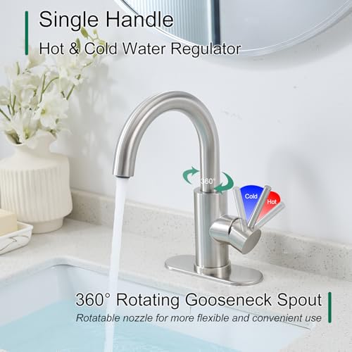 VOTON Small Kitchen Bar Sink Faucet Brushed Nickel, 360 Swivel with Drain | 360° Swivel | Brushed Nickel | Lead-Free Stainless Steel | Pop-Up Drain | 1/3 Hole Install | Anti-Splash - color: Brushed Nickel