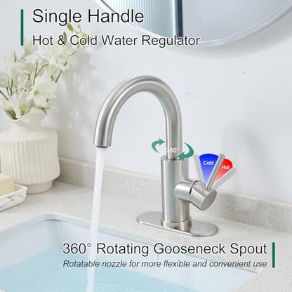 VOTON Small Kitchen Bar Sink Faucet Brushed Nickel, 360 Swivel with Drain | 360° Swivel | Brushed Nickel | Lead-Free Stainless Steel | Pop-Up Drain | 1/3 Hole Install | Anti-Splash - color: Brushed Nickel
