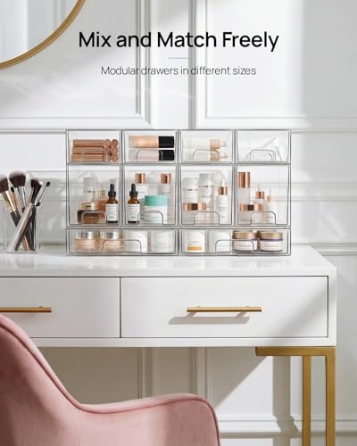 Vtopmart 6 Pack Small Clear Stackable Storage Drawers,Acrylic Bathroom Makeup Organizer,Plastic Storage Bins For Vanity, Undersink, Kitchen Cabinets, Pantry, Home Organization | Bathroom Makeup Organizer, Plastic Bins For Desk, Vanity, Undersink, Kitchen,