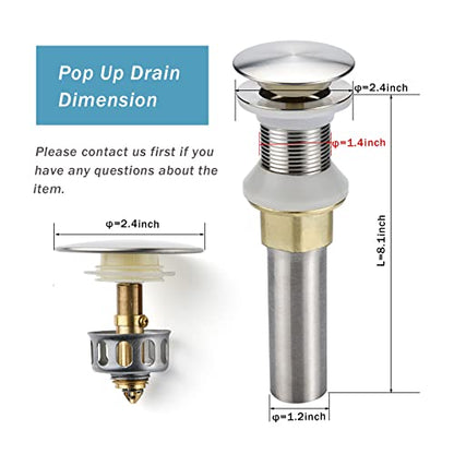Rockgoya Bathroom Sink Drain,2 Pack Drain Stopper Bathroom Sink Without Overflow,Pop Up Drain Assembly with Detachable Strainer Basket,Built-in Anti-Clogging Strainer,Stainless Steel Brushed Nickel - color: Brushed Nickel-2 Pack, style: Without Overflow