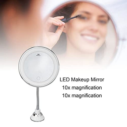 Lighted Makeup Mirror, 10x Magnifying Mirror Suction Cup with Light 3 Color Modes and Adjustable Brightness 360°Swivel for Vanity