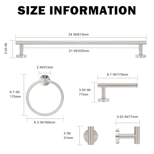 Livabber 5-Piece Bath Hardware Set, 24 Inch SUS304 Stainless Steel Towel Bar Set, Heavy Duty Wall Mounted Towel Racks for Bathroom Accessories Kit (Brushed Nickel) - color: Brushed Nickel