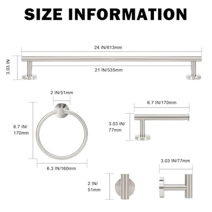 Livabber 5-Piece Bath Hardware Set, 24 Inch SUS304 Stainless Steel Towel Bar Set, Heavy Duty Wall Mounted Towel Racks for Bathroom Accessories Kit (Brushed Nickel) - color: Brushed Nickel