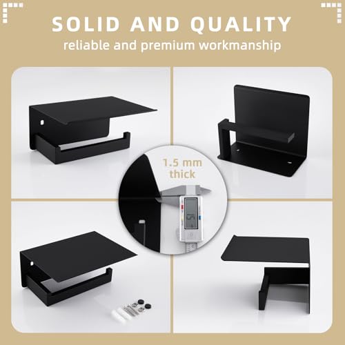 Angle Simple Toilet Paper Holder with Shelf Matte Black, Tissue Roll Holder | SUS304 Stainless Steel Bathroom Toilet Roll Hanger, Fit Most Rolls, Top Shelf for Placing Phones Wet Wipes, Screw Wall Mount - color: Matte Black, size: Single Rod