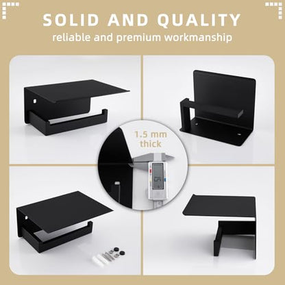 Angle Simple Toilet Paper Holder with Shelf Matte Black, Tissue Roll Holder | SUS304 Stainless Steel Bathroom Toilet Roll Hanger, Fit Most Rolls, Top Shelf for Placing Phones Wet Wipes, Screw Wall Mount - color: Matte Black, size: Single Rod