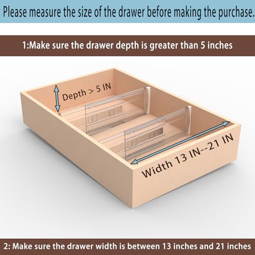 4 Pack Adjustable Drawer Dividers for Clothes,5" High Expandable From 13-21" Clear Drawer Organizers, PC Plastic Separators for Dresser/Bedroom/Bathroom/Kitchen/Office Storage - size: 4 PCS-5IN-T3-Clear