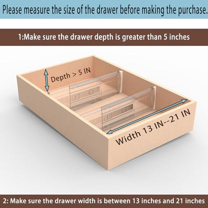 4 Pack Adjustable Drawer Dividers for Clothes,5" High Expandable From 13-21" Clear Drawer Organizers, PC Plastic Separators for Dresser/Bedroom/Bathroom/Kitchen/Office Storage - size: 4 PCS-5IN-T3-Clear