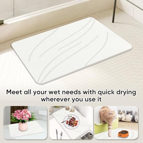 Jiloma Stone Bath Mat Diatomaceous Earth Shower Mat Non-Slip Super Absorbent Bathroom Floor Mat Quick Drying Natural Easy to Clean(24 * 16 White)