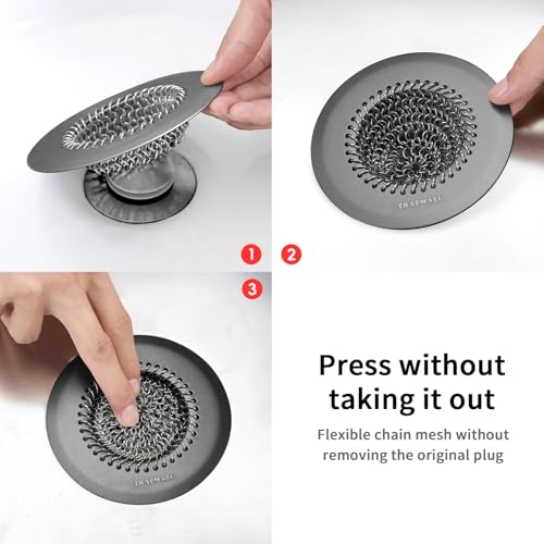 TRAPMATE Shower Hair Drain Catcher, Easy Clean Bathtub Drain Hair Catcher, Fast Drainage Tub Drain Protector, Stainless Steel Shower Drain Cover for US Standard Regular & Pop-up Drain Screen (Black) - color: Black