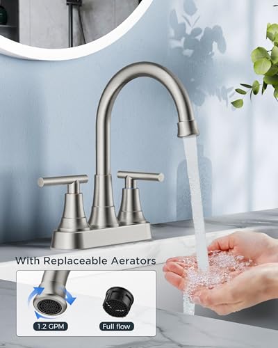 FORIOUS Brushed Nickel Bathroom Faucet 3 Holes, Widespread Bathroom Faucets | 8 In Widespread Bthroom Sink Faucet Brushed Nickel 3 Hole with 360° Swivel Gooseneck, 2 Handle Farmhouse Restroom Renovation - color: Stainless Steel
